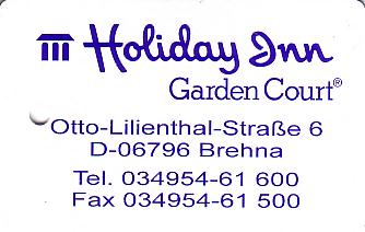 Hotel Keycard Holiday Inn Garden Court Brehna Germany Front