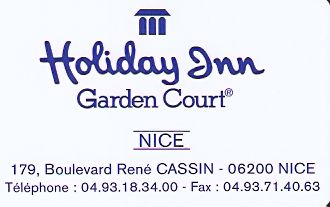 Hotel Keycard Holiday Inn Garden Court Nice France Front