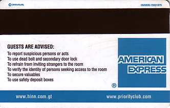 Hotel Keycard Holiday Inn  Guatemala Back