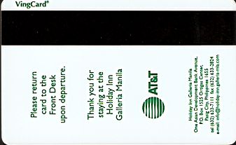 Hotel Keycard Holiday Inn Manila Philippines Back