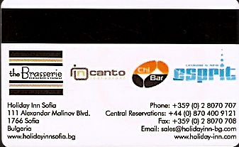 Hotel Keycard Holiday Inn Sofia Bulgaria Back