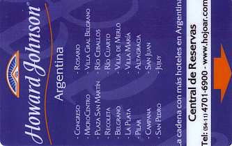 Hotel Keycard Howard Johnson  Argentina Front