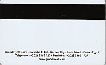 Hotel Keycard Hyatt Cairo Egypt Back