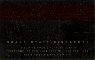 Hotel Keycard Hyatt  Singapore Back