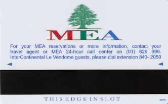 Hotel Keycard Inter-Continental Beirut Lebanon Back