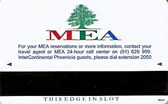 Hotel Keycard Inter-Continental Beirut Lebanon Back