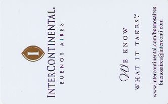 Hotel Keycard Inter-Continental Buenos Aires Argentina Front
