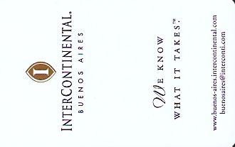Hotel Keycard Inter-Continental Buenos Aires Argentina Front