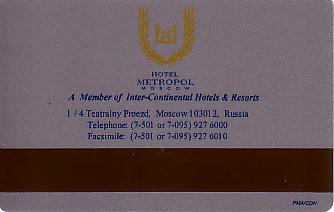 Hotel Keycard Inter-Continental Moscow Russian Federation Back