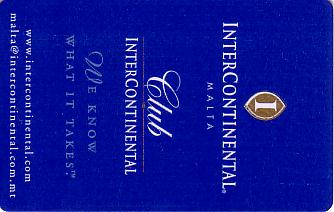 Hotel Keycard Inter-Continental  Malta Front