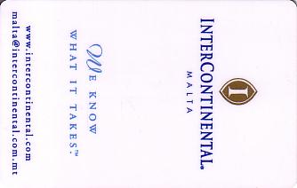Hotel Keycard Inter-Continental  Malta Front