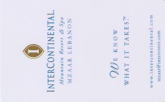 Hotel Keycard Inter-Continental Mzaar Lebanon Front