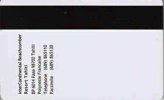 Hotel Keycard Inter-Continental Tahiti French Polynesia Back