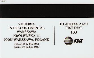 Hotel Keycard Inter-Continental Warsaw Poland Back