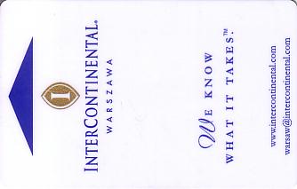 Hotel Keycard Inter-Continental Warsaw Poland Front