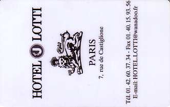 Hotel Keycard Jolly Hotels Paris France Front