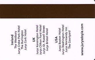 Hotel Keycard Jurys Doyle Generic Back