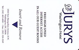 Hotel Keycard Jurys Doyle Washington City U.S.A. Front