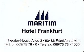 Hotel Keycard Maritim Frankfurt Germany Front