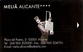 Hotel Keycard Sol Melia Alicante Spain Front