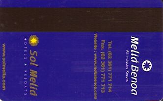 Hotel Keycard Sol Melia Bali Indonesia Back
