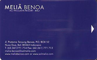 Hotel Keycard Sol Melia Bali Indonesia Front