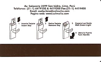 Hotel Keycard Sol Melia Lima Peru Back
