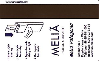 Hotel Keycard Sol Melia Puerto Varas Chile Back