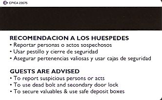 Hotel Keycard Sol Melia Santo Domingo Dominican Republic Back