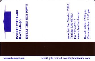 Hotel Keycard Sol Melia Varadero Cuba Back