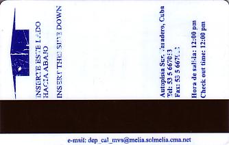 Hotel Keycard Sol Melia Varadero Cuba Back