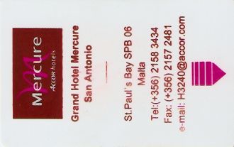Hotel Keycard Mercure  Malta Front