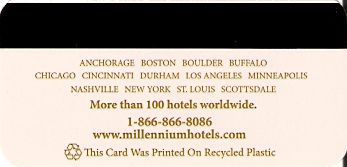 Hotel Keycard Millennium Generic Back