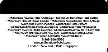 Hotel Keycard Millennium Generic Back
