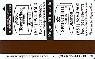 Hotel Keycard Marriott - TownePlace Suites Minnesota (State) U.S.A. (State) Back