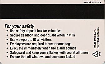 Hotel Keycard Marriott - Vacation Club Beach Place Towers U.S.A. Back