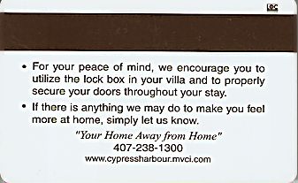 Hotel Keycard Marriott - Vacation Club Cypress Harbour U.S.A. Back
