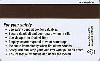 Hotel Keycard Marriott - Vacation Club Grande Vista U.S.A. Back