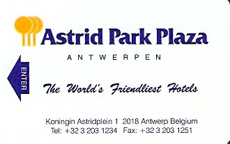 Hotel Keycard Park plaza Antwerp Belgium Front