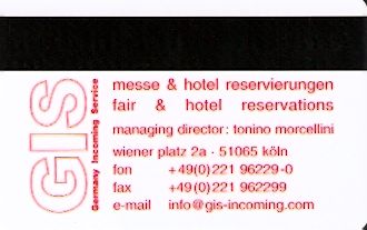 Hotel Keycard Park plaza Cologne Germany Back