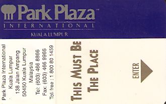 Hotel Keycard Park plaza Kuala Lumpur Malaysia Front