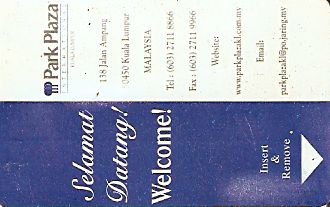Hotel Keycard Park plaza Kuala Lumpur Malaysia Front