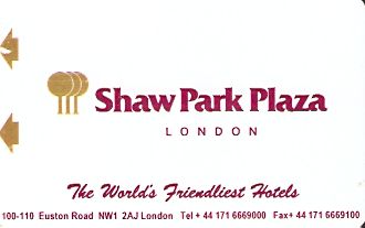 Hotel Keycard Park plaza London United Kingdom Front
