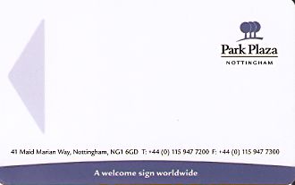 Hotel Keycard Park plaza Nottingham United Kingdom Front