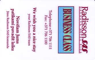 Hotel Keycard Radisson Riga Latvia Front