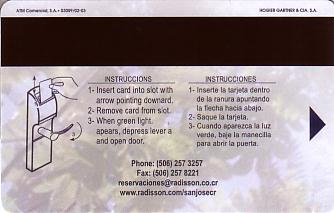 Hotel Keycard Radisson San Jose Costa Rica Back