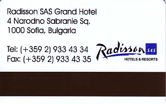 Hotel Keycard Radisson Sofia Bulgaria Back