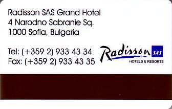 Hotel Keycard Radisson Sofia Bulgaria Back