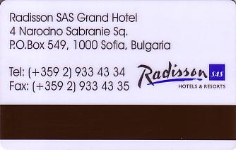 Hotel Keycard Radisson Sofia Bulgaria Back