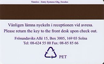 Hotel Keycard Radisson Stockholm Sweden Back
